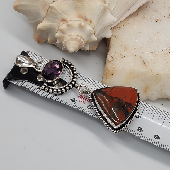 Natural Natural Amethyst Stone Purple Quartz/Jasper Crystals Silver 925 Pendant - Picture 4 of 9